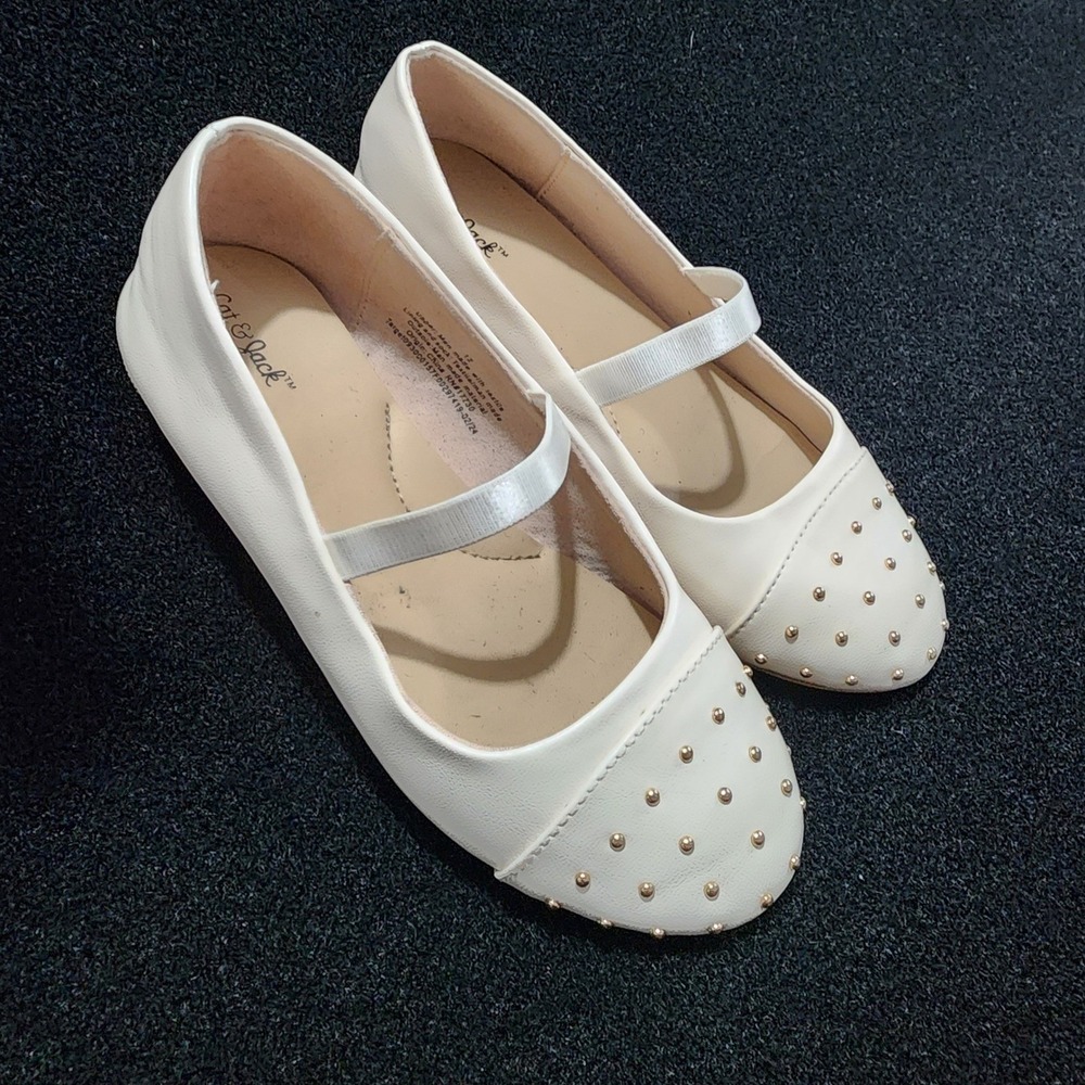 Cat Jack Girls White Studded Ballet Flats Shoes Kids Size 12 - Picture 2 of 9